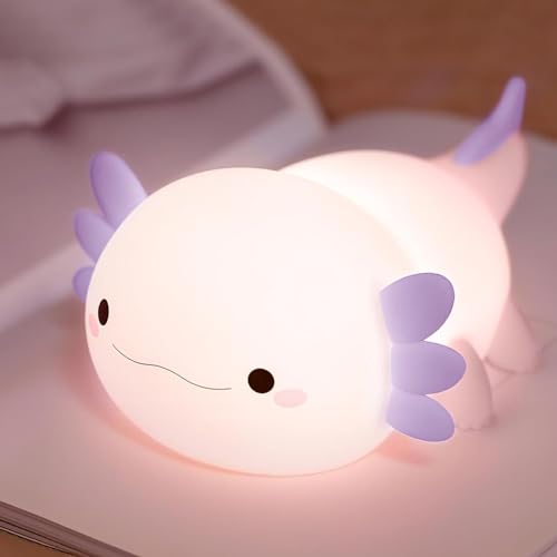 FAMIDUO Purple Axolotl Night Light for Kids,LED Squishy Bedside Touch Lamp | BPA-Free Soft Silicone,Dimmable,20Min Timer,Rechargeable Nursery Light, Girls Room Decor,Cute Gifts for Mom Baby Toddler - color: Purple Axolotl