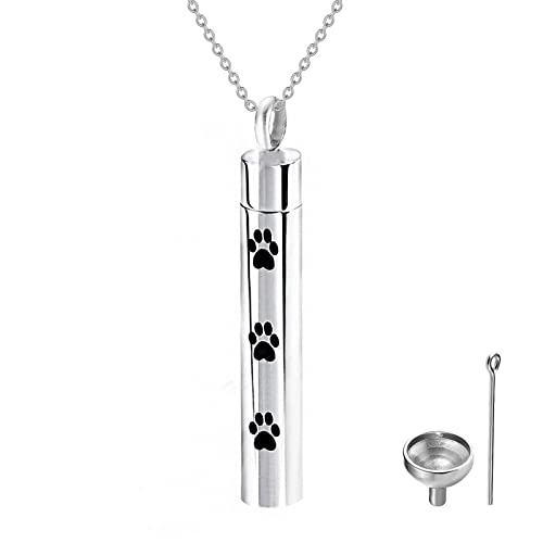 Cremation Jewelry for Ashes 925 Sterling Silver Sunflower/Rose/Cross/Paw Print/Crystal/Swan/Hamsa Hand/Koala/Clover/Bar Urn Necklace for Human Pet Ashes Keepsake Memorial Jewelry Gifts for Women Girls - color: 15-Paw Print Bar Urn