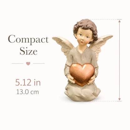 Guardian Angel Figurine Holding Gold Heart | Painted Resin Keepsake For Mom, Daughter, Sister, Friend, Shelves, Desks, Nightstands And Comfort Gifts - size: 5.12"H