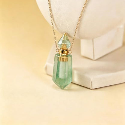 RIPFEVURN Cremation Jewelry Urn Necklaces for Ashes for Women Men Natural Crystal Stone Urn Locket Gemstone Human Ashes Keepsake Pendant - color: Green