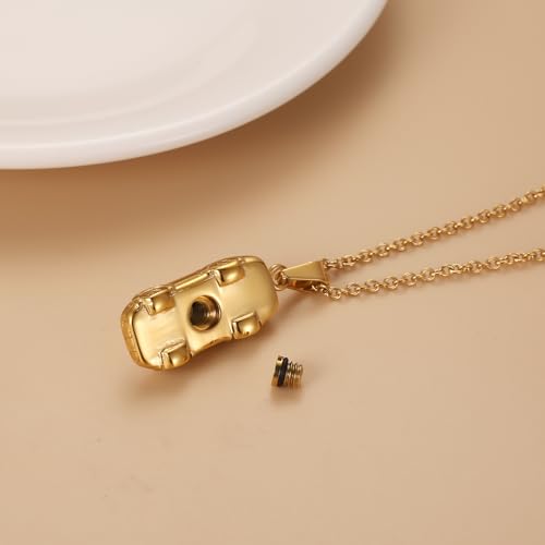 Stainless Steel Car Cremation Necklaces For Ashes Of Loved Ones Memorial Urn Pendant Holder Keepsake Remembrance Jewelry For Women Men - color: Gold
