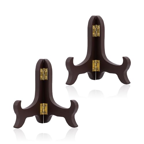 Penitue 2pcs 4 Inch Wooden Display Stands, Small Tiny Mini Miniature Folding Easel Plate Holders Decorative Picture Frame Display Stand for Books Dishes Photos Certificates Plaque Home & Office Decor