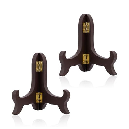 Penitue 2pcs 4 Inch Wooden Display Stands, Small Tiny Mini Miniature Folding Easel Plate Holders Decorative Picture Frame Display Stand for Books Dishes Photos Certificates Plaque Home & Office Decor