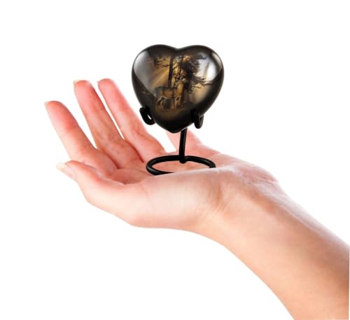 Gone Hunting Deer Heart Keepsake Urn with Sunrays – Majestic Buck Sharing Urn – Handcrafted Mini Memorial Cremation Urn for Human Ashes with Display Stand & Velvet Box (Heart Keepsake) - size: Heart Keepsake