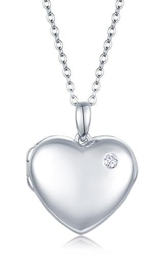 YOUFENG Love Heart Locket Necklace That Holds Pictures S925 Silver Photo Lockets Gifts for Women Jewelry - color: Diamond