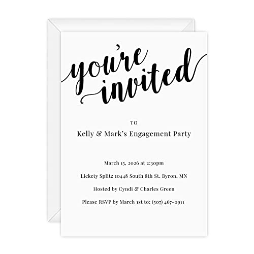 Canopy Street Personalized Black And White All Occasion Invitations / 25 Custom Invites With White Envelopes / 5" x 7" General You Are Invited Party Announcements - style: Personalized You’re Invited