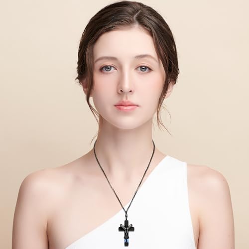 Yinkin 8 Pcs Urn Necklace for Ashes Cremation Cross Necklace Stainless Steel Cremation Jewelry Ashes Memorial Jewelry for Men Women (Black) - color: Black
