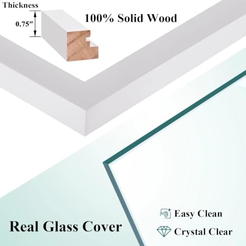 RPJC 8x10 Solid Wood Picture Frame Real Glass Cover White - color: White, size: 8x10 mat 5x7