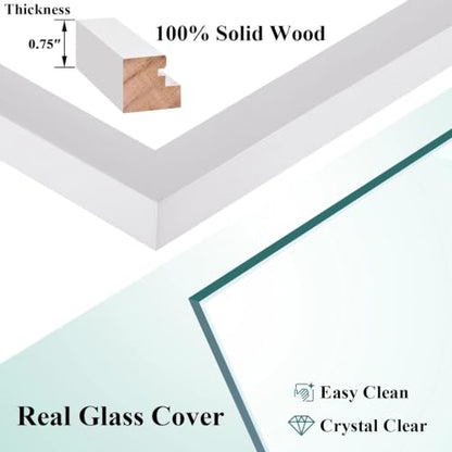 RPJC 8x10 Solid Wood Picture Frame Real Glass Cover White - color: White, size: 8x10 mat 5x7