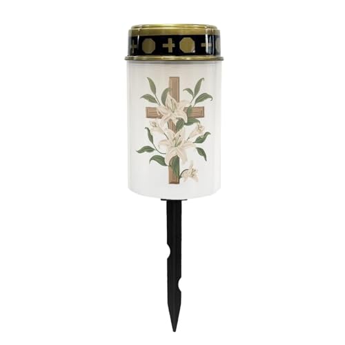 Cross Lily Solar Lights for Cemetery Gravesite Solar Power Outdoor Candle Waterproof Lantern Automatic Solar Light Grave Decoration Memorial - color: Cross Lily