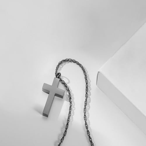 Cremation Cross Necklace for Ashes Cross Urns Locket Pendant Ashes Holder Stainless Steel Memorial Jewelry-With Me Always - color: Black