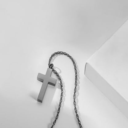 Cremation Cross Necklace for Ashes Cross Urns Locket Pendant Ashes Holder Stainless Steel Memorial Jewelry-With Me Always - color: Black
