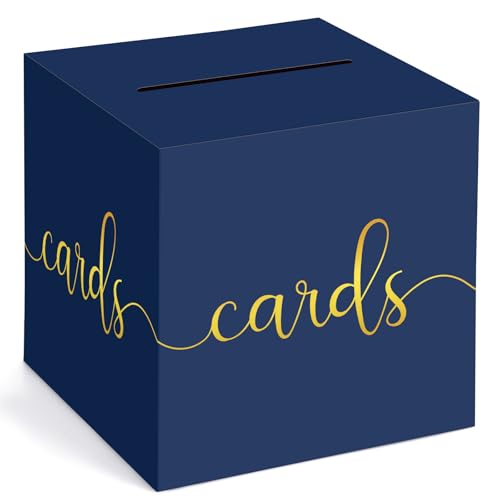 Adecortalk Navy Blue Card Box Money Box Holder for Wedding Party Reception Birthday Baby Shower Bridal Shower Raffle Ticket Anniversary Graduation Table Centerpiece Decorations, 9'' - color: Navy Blue