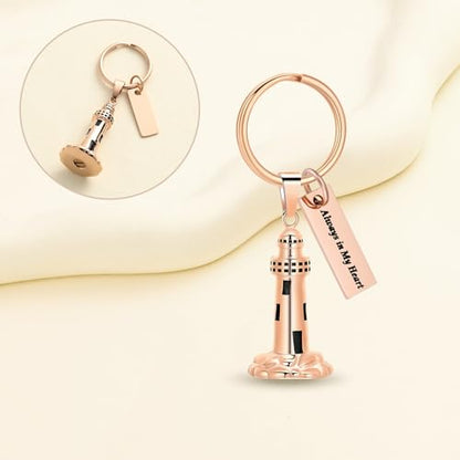 Oinsi Urn Necklace for Ashes Men's Cremation Jewelry Lighthouse Memorial Urn Necklace For Loves One Ashes Holder with Filling Kits - color: Rose Gold (Keychain)