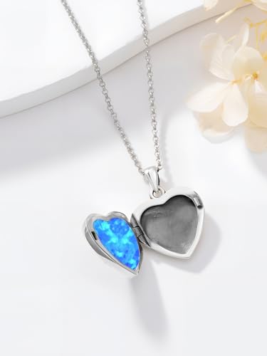 Personalized Heart Locket Necklace That Holds Pictures 925 Sterling Silver Custom Photo Lockets Necklaces Jewelry Gifts for Family Women Lover - color: Skull-Blue opal, style: Locket Only