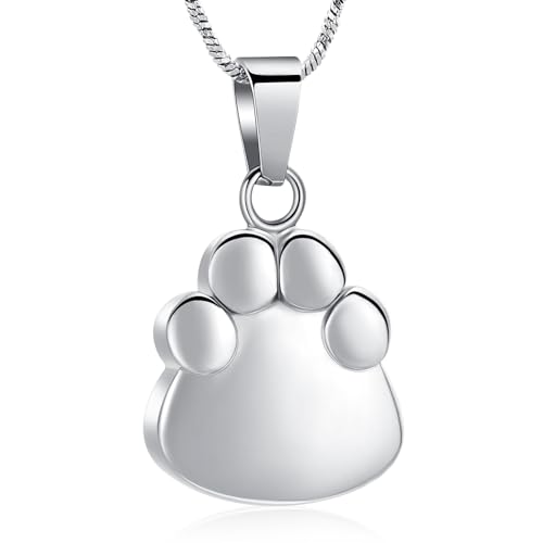 Yinplsmemory Paw Print Urn Necklace for Ashes Dog Cat Pet Paw Print Keepsake Memorial Ashes Pendant Necklace for Men Women - color: Silver