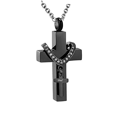 Black Cross Urn Necklaces for Ashes Cremation Crucifix Keepsake Memorial Pendant Necklace - style: Dad