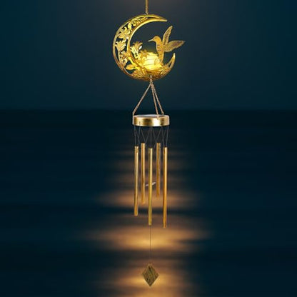 Hummningbird Solar Outdoor Wind Chimes - Unique Moon Hummingbird Design, for Mothers, Grandmothers, Sisters, Friends and Girls on Birthdays, Christmas, Thanksgiving and Mother's Day - color: Moon Hummingbird