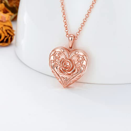 SOULMEET Sunflower/Rose/Daisy Heart Locket Necklace That Holds Pictures Keep Someone Near to You Sterling Silver/Gold Personalized Photo Locket Gift - style: A3-Rose gold plated rose locket only