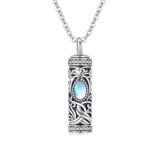 Urn Necklace for Ashes Cremation Jewelry 925 Sterling Silver Ashes Pendant Necklace Memorial Jewelry Gifts for Women Men Girls Boys - style: Tree of life-F-June-Moonstone