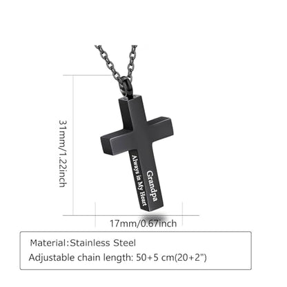 Cross Urn Necklace for Ashes for Men Women Cremation Jewelry Urns Locket Pendant Ashes Holder Memorial Jewelry-Always in My Heart - color: Black Grandpa