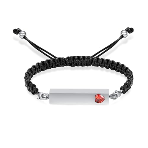Hearbeingt Crystal Heart Cremation Jewelry Bar Urn Bracelet for Ashes - color: Silver-Red stone