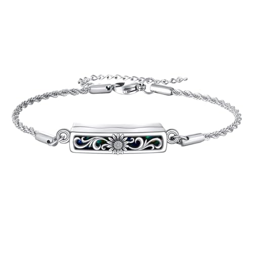 ONEFINITY Urn Bracelet for Ashes 925 Sterling Silver Abalone Shell Hummingbird/Dragonfly/Butterfly/Sunflower Cremation Jewelry for Ashes Keepsake Pendant Locket Bracelet for Women Mom - style: A-Sunflower