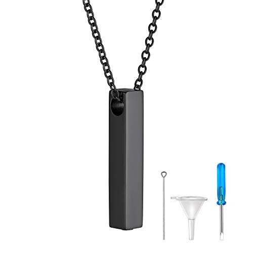 FindChic Personalized Urn Necklaces for Ashes Vertical Bar/Moon Cat/Sand Clock/Dog Claw Pendant Stainless Steel/18K Gold Plated/Black Waterproof Keepsake Cremation Jewelry with Funnel, with Gift Box - color: 1. vertical bar (black)
