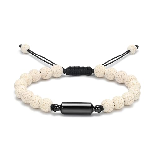 Oinsi Lava Rock Bracelet With Tube Memorial Urn Jewelry For Ashes Of Loved Ones Keepsake Cremation Bracelet Women Men Adjustable Length - color: White