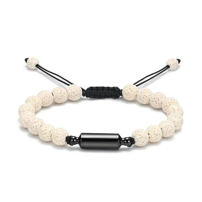 Oinsi Lava Rock Bracelet With Tube Memorial Urn Jewelry For Ashes Of Loved Ones Keepsake Cremation Bracelet Women Men Adjustable Length - color: White