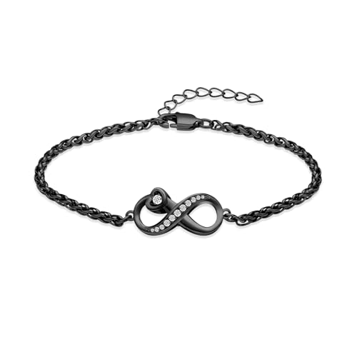 Urn for Ashes Infinity Bracelet for Women Girl Cubic Zirconia Cremation Keepsake Jewelry Gift for Human - color: Black Chain