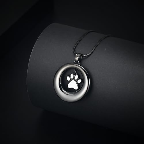 Dog Paws Cremation Jewelry Pet/Cat/Dog Paws Urn Necklaces for Ashes Stainless Steel Pet Ashes Holder Memorial Keepsakes Locket Pendant Jewelry for Men Women - color: Black