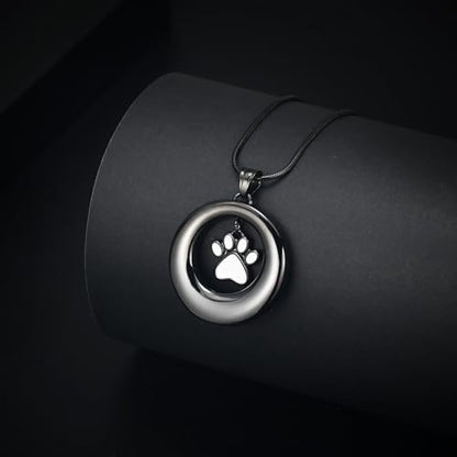 Dog Paws Cremation Jewelry Pet/Cat/Dog Paws Urn Necklaces for Ashes Stainless Steel Pet Ashes Holder Memorial Keepsakes Locket Pendant Jewelry for Men Women - color: Black