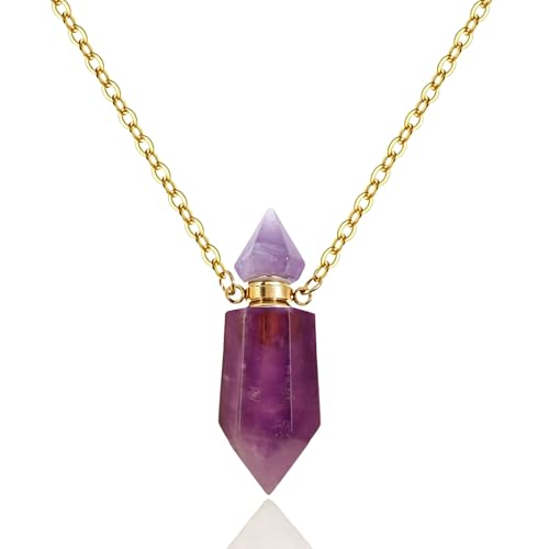RIPFEVURN Cremation Jewelry Urn Necklaces for Ashes for Women Men Natural Crystal Stone Urn Locket Gemstone Human Ashes Keepsake Pendant - color: Purple