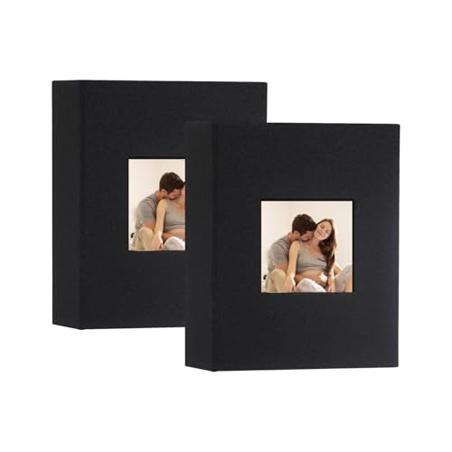 Artmag Mini Photo Album 4x6 50 Pockets 2 Pack, Linen Cover with Front Window Album Each Holds 52 Vertical Photos for Family Wedding Baby Children (Black) - color: Black, size: 50 Pockets/2PKS