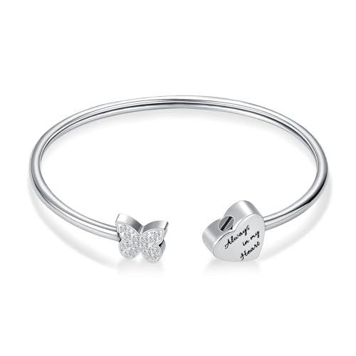 Oinsi CREMATION JEWELRY Stainless Steel Ashes Keepsake Cuff Bangle Opening Bracelet for Women and Men - Double Urn to Hold Ashes - color: B-Always in My Heart