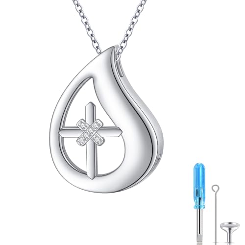 Ashes Necklace 925 Sterling Silver Urn Pendant for Ashes Cremation Keepsake Jewelry for Human Pet Ash Memorial Gift for Women Men - color: Teardrop