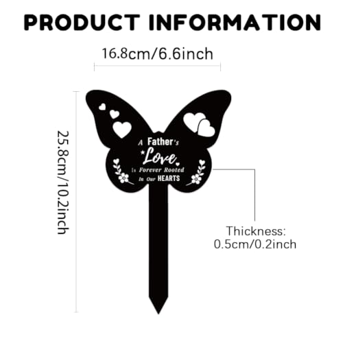 Acrylic Father Memorial Garden Stake, Butterfly Shaped Remembrance Plaque Stake for Cemetery Decorations, Grave Marker Waterproof Sympathy Garden Stake for Yard Grave
