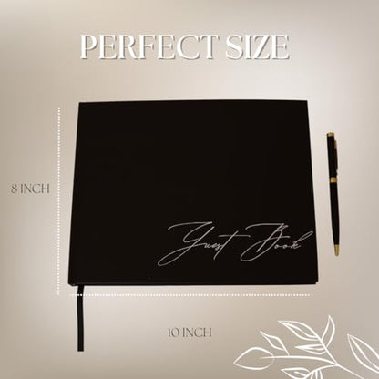 Wedding Guest Book with Pen | Elegant Black Linen Guest Book for Wedding Reception, Celebration of Life, Memorial Service, Funeral, Baby Shower | 100 Blank Pages | Designed to preserve a lifetime of memories