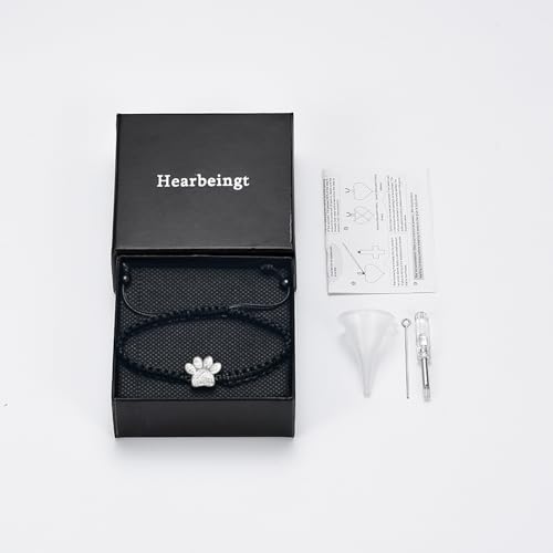 Hearbeingt Paw Print Urn Bracelet for Ashes Pet Cremation Jewelry | Stainless Steel,Adjustable Braided Rope,Mini Ash Holder for Dog Cat,Memorial Keepsake Jewelry, Bereavement Gift Pet Loss - color: A-Black
