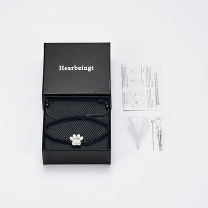 Hearbeingt Paw Print Urn Bracelet for Ashes Pet Cremation Jewelry | Stainless Steel,Adjustable Braided Rope,Mini Ash Holder for Dog Cat,Memorial Keepsake Jewelry, Bereavement Gift Pet Loss - color: A-Black
