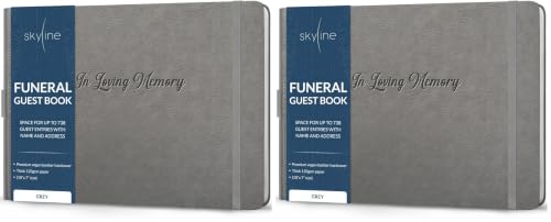 Skyline Funeral Guest Book for Memorial & Funeral Services – In Loving Memory Guest Sign In Book for Funerals – 738 Guest Entries with Name & Address, 129 Pages, Hardcover, 10x7″ (Gray) (Pack of 2) - color: Gray, size: Smaller than A4 (10" x 7") (Pack of
