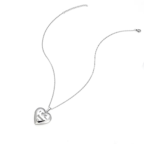 I You Forever“ Love Heart Shaped Locket Necklace That Can Holds Pictures Inside Stainless Steel Locket Necklace - color: Silver