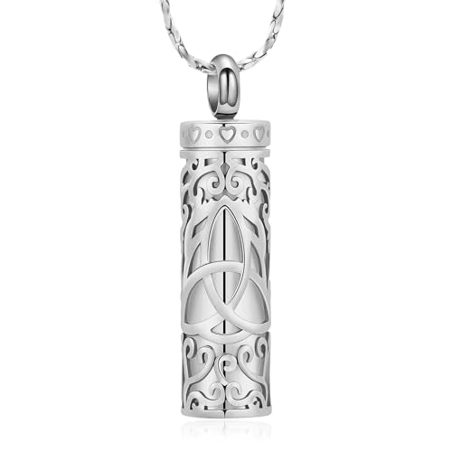 Imrsanl Celtic Knot Cremation Jewelry for Ashes Stainless Steel Cylinder Urn Necklace Memorial Pendant Human Pet Ashes Holder Keepsake for Women Men - color: Silver-1