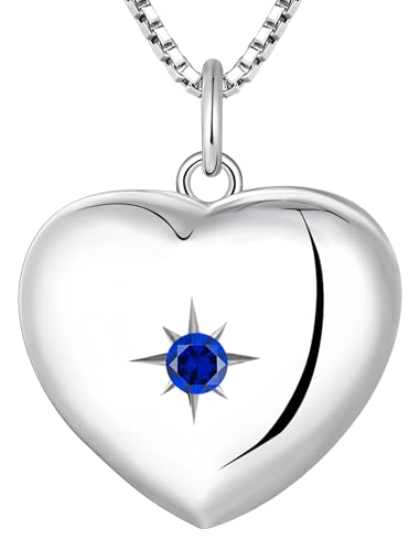 YL Heart Locket Picture Necklace Sterling Silver Personalized Photo Pendant Birthstone Jewelry for Women - color: 09-sapphire-Sept