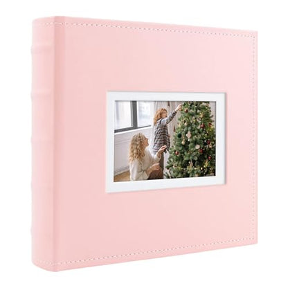 Photo Album Hold 200 4x6 Photos with Front Window for DIY (Pink) - color: Pink