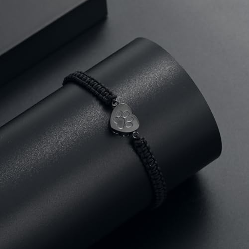 Cremation Bracelet for Pets Ashes Cat Dog Heart Paw Print Pendant Bangle Stainless Steel Memorial Urn Bracelet Cremation Jewelry - color: Black
