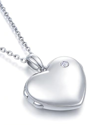 YOUFENG Love Heart Locket Necklace That Holds Pictures S925 Silver Photo Lockets Gifts for Women Jewelry - color: Diamond