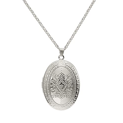 Caiyao Vintage Engraved Flower Empaistic Photo Locket Hold Picture Oval Round Pendant Necklace Antique Carved Pattern Souvenir Memorial Clavicle Jewelry for Women - color: 2