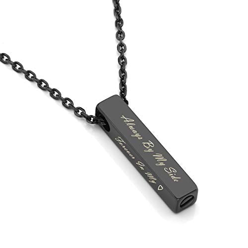 PiercingJ Free Engraving Personalized Custom Stainless Steel Urn Memorial Pendant Bar Necklace Bottle Locket Memorial Necklace Ashes Keepsake Cremation Jewelry - color: Black (Engraving)